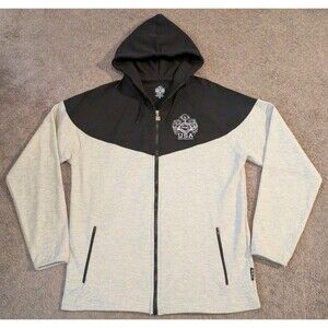 RARE NPC USA Bodybuilding Full Zip Gray Black Hoodie Sweatshirt Men's Medium